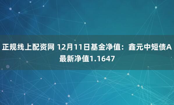 正规线上配资网 12月11日基金净值：鑫元中短债A最新净值1.1647