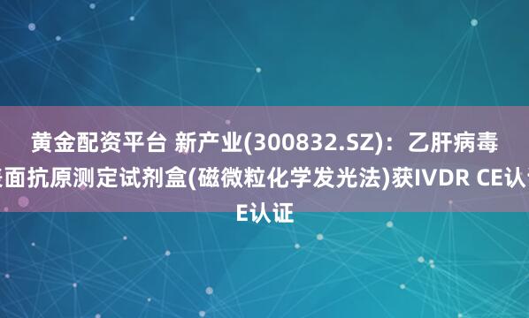 黄金配资平台 新产业(300832.SZ)：乙肝病毒表面抗原测定试剂盒(磁微粒化学发光法)获IVDR CE认证