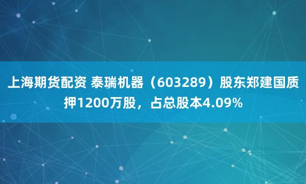 上海期货配资 泰瑞机器（603289）股东郑建国质押1200万股，占总股本4.09%