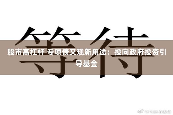 股市高杠杆 专项债又现新用途：投向政府投资引导基金