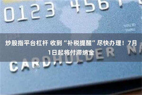 炒股指平台杠杆 收到“补税提醒”尽快办理！7月1日起将付滞纳金